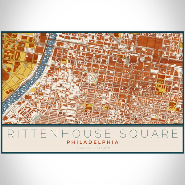 Rittenhouse Square Philadelphia Map Print Landscape Orientation in Woodblock Style With Shaded Background