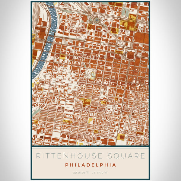 Rittenhouse Square Philadelphia Map Print Portrait Orientation in Woodblock Style With Shaded Background