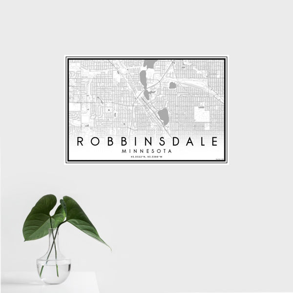 16x24 Robbinsdale Minnesota Map Print Landscape Orientation in Classic Style With Tropical Plant Leaves in Water