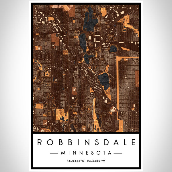 Robbinsdale Minnesota Map Print Portrait Orientation in Ember Style With Shaded Background