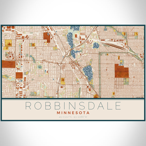 Robbinsdale Minnesota Map Print Landscape Orientation in Woodblock Style With Shaded Background