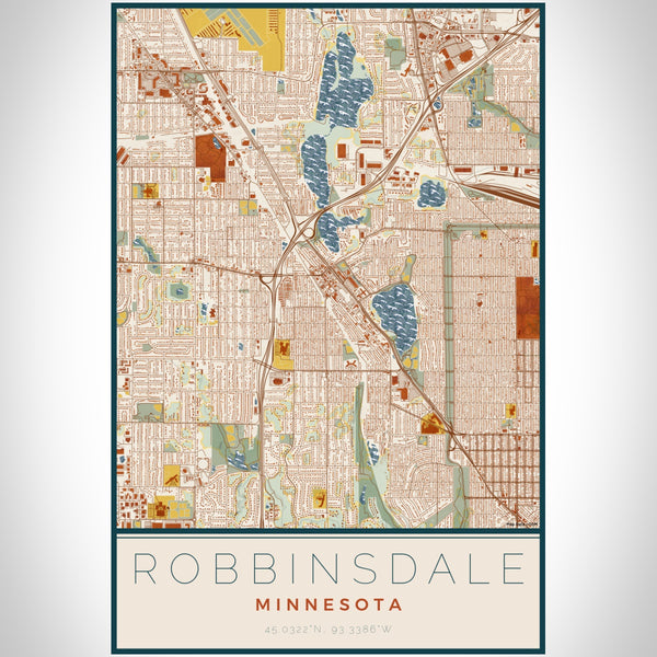 Robbinsdale Minnesota Map Print Portrait Orientation in Woodblock Style With Shaded Background