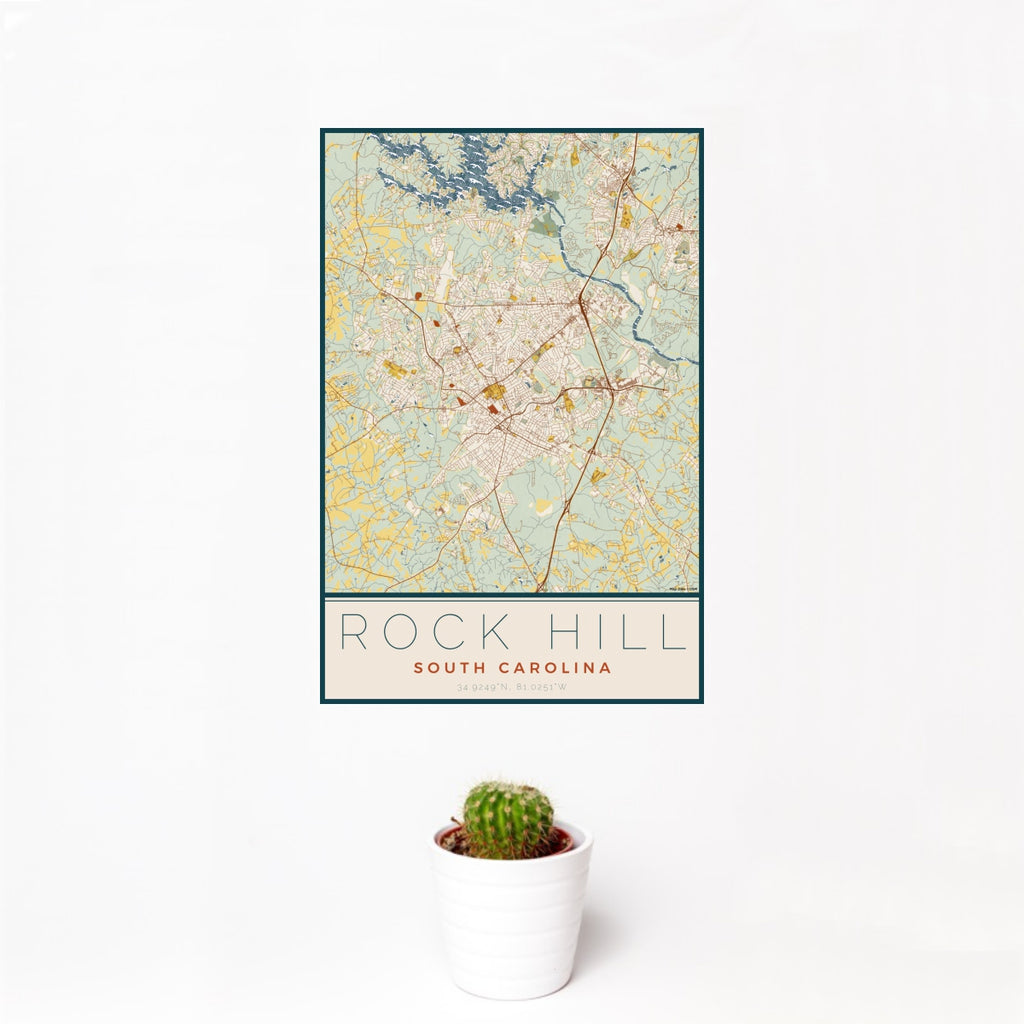 Rock Hill - South Carolina Map Print in Woodblock