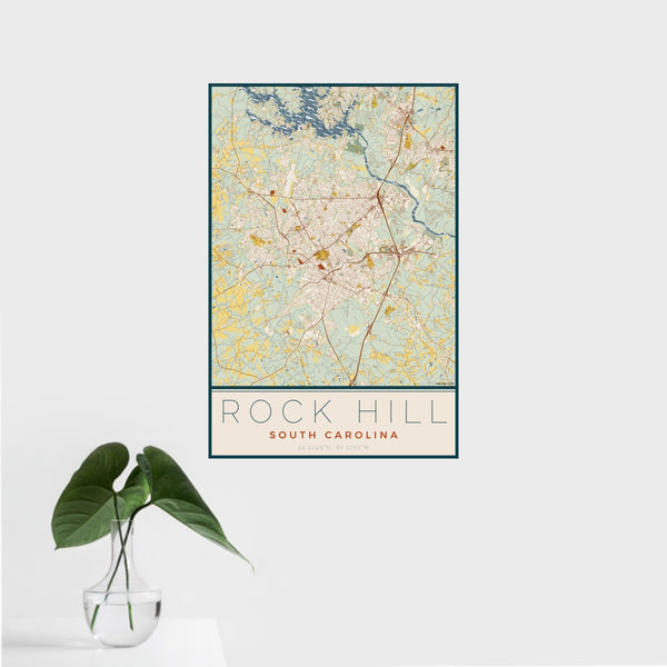 Rock Hill - South Carolina Map Print in Woodblock