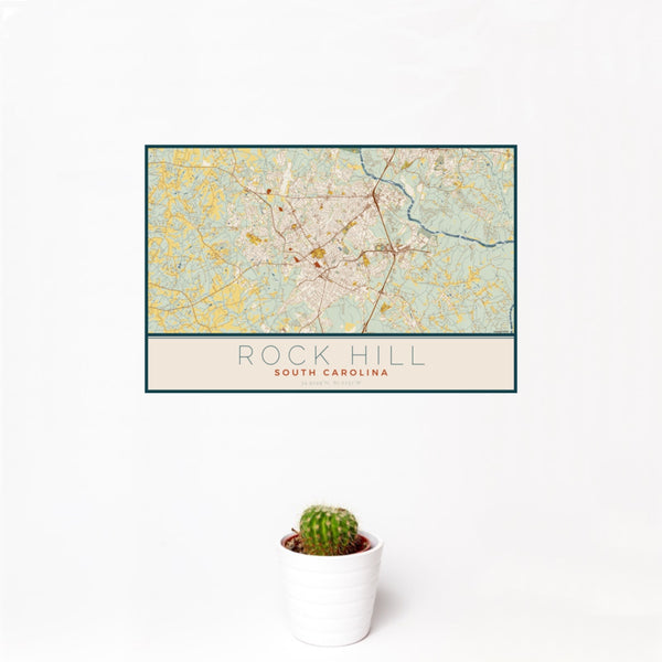 Rock Hill - South Carolina Map Print in Woodblock