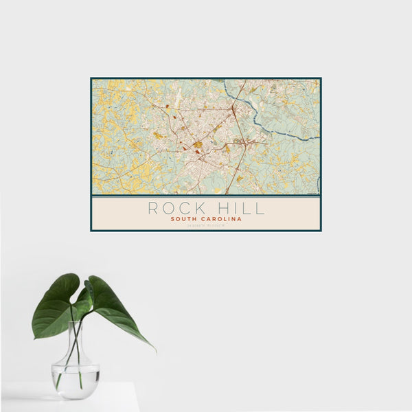 Rock Hill - South Carolina Map Print in Woodblock