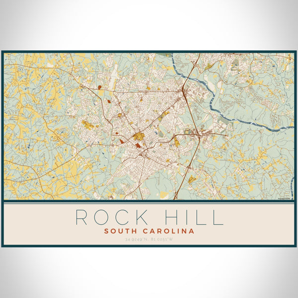 Rock Hill - South Carolina Map Print in Woodblock