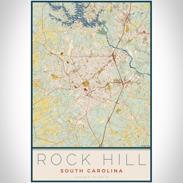 Rock Hill - South Carolina Map Print in Woodblock