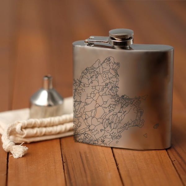 Rockport Massachusetts Custom Engraved City Map Inscription Coordinates on 6oz Stainless Steel Flask