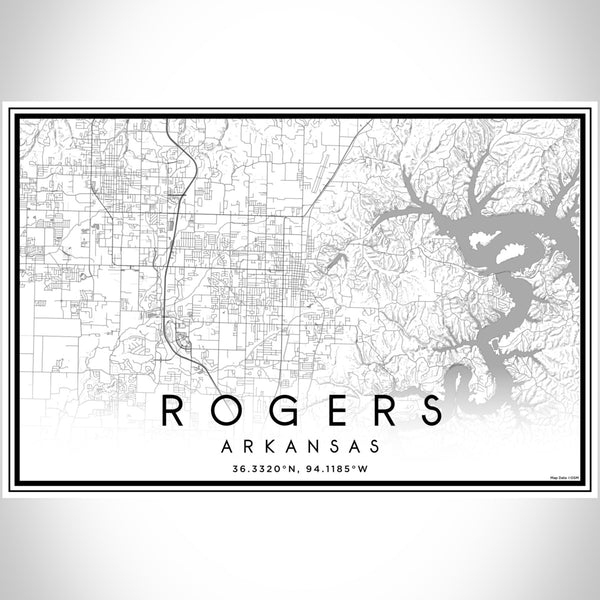 Rogers Arkansas Map Print Landscape Orientation in Classic Style With Shaded Background
