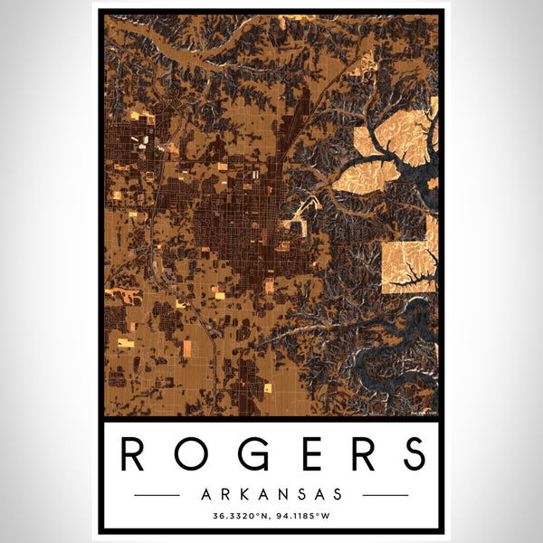 Rogers Arkansas Map Print Portrait Orientation in Ember Style With Shaded Background