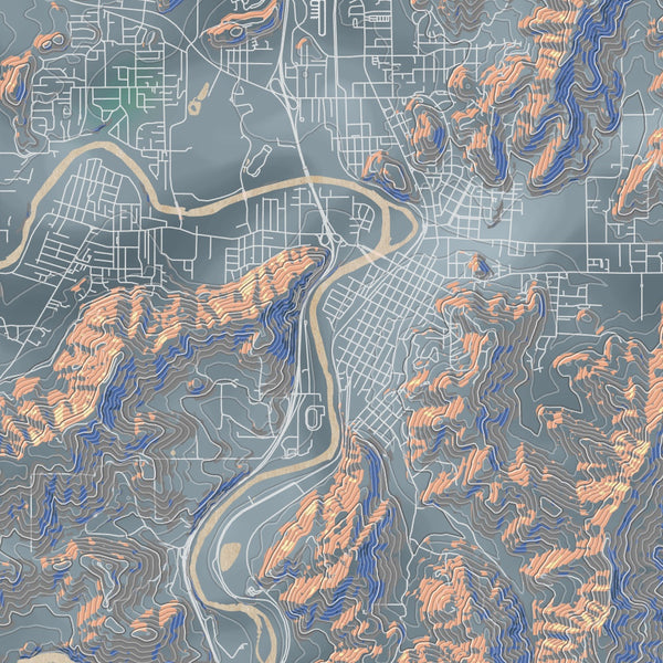 Roseburg Oregon Map Print in Afternoon Style Zoomed In Close Up Showing Details