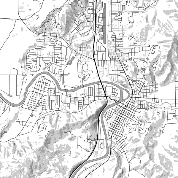 Roseburg Oregon Map Print in Classic Style Zoomed In Close Up Showing Details
