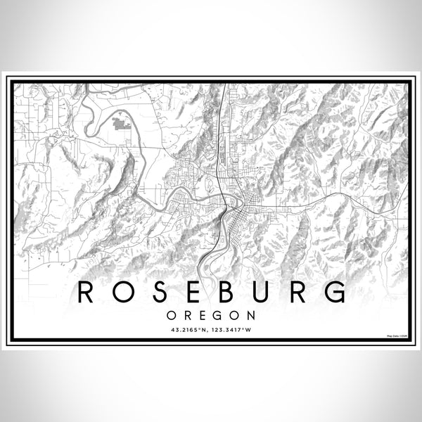 Roseburg Oregon Map Print Landscape Orientation in Classic Style With Shaded Background