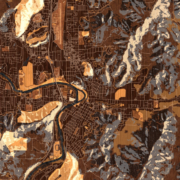 Roseburg Oregon Map Print in Ember Style Zoomed In Close Up Showing Details