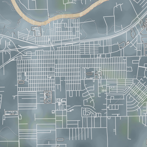 Rosenberg Texas Map Print in Afternoon Style Zoomed In Close Up Showing Details