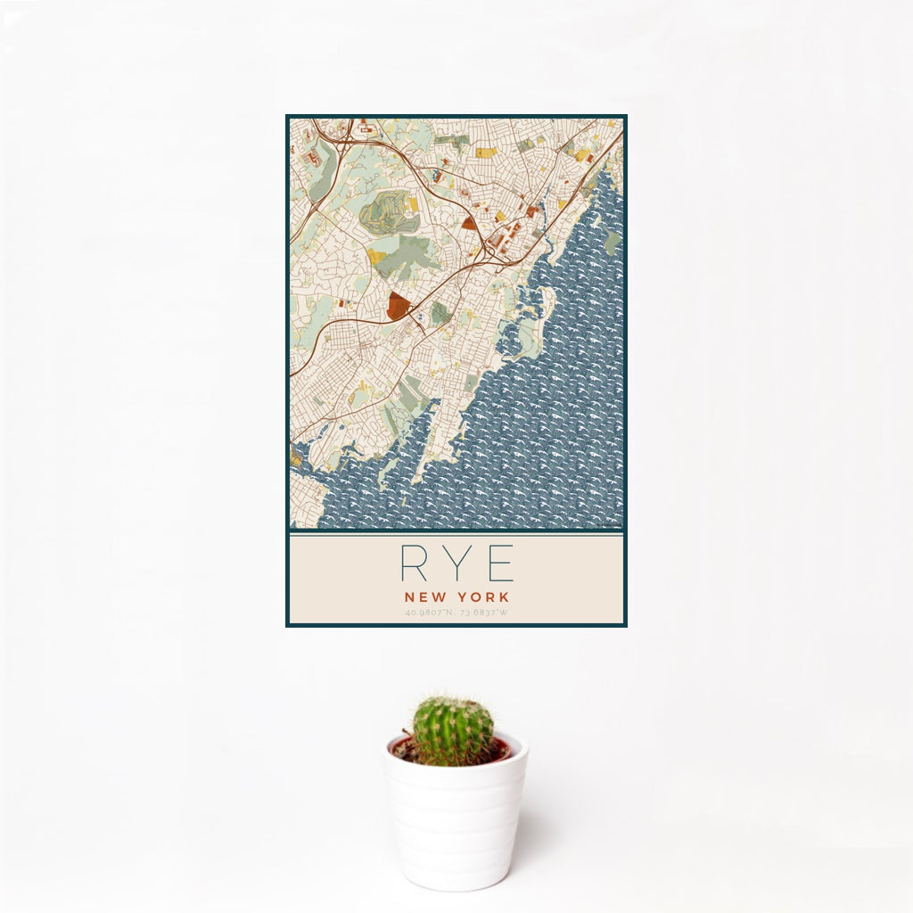 Rye - New York Map Print in Woodblock