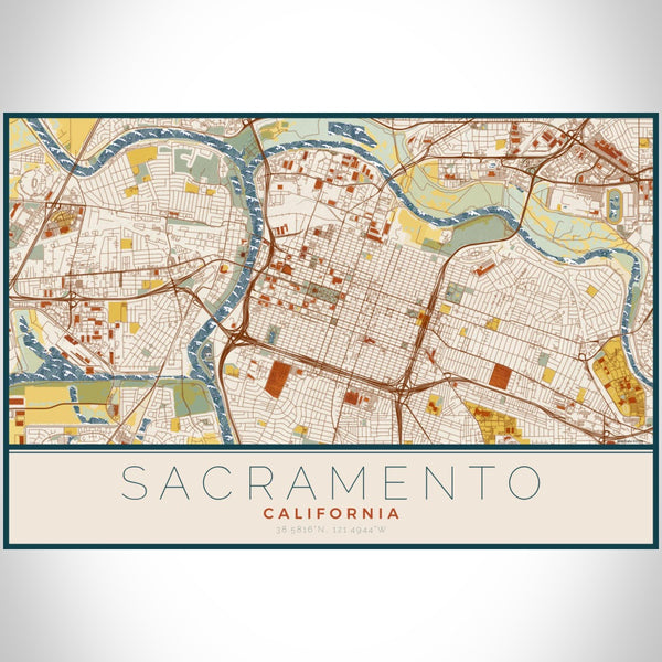 Sacramento - California Map Print in Woodblock