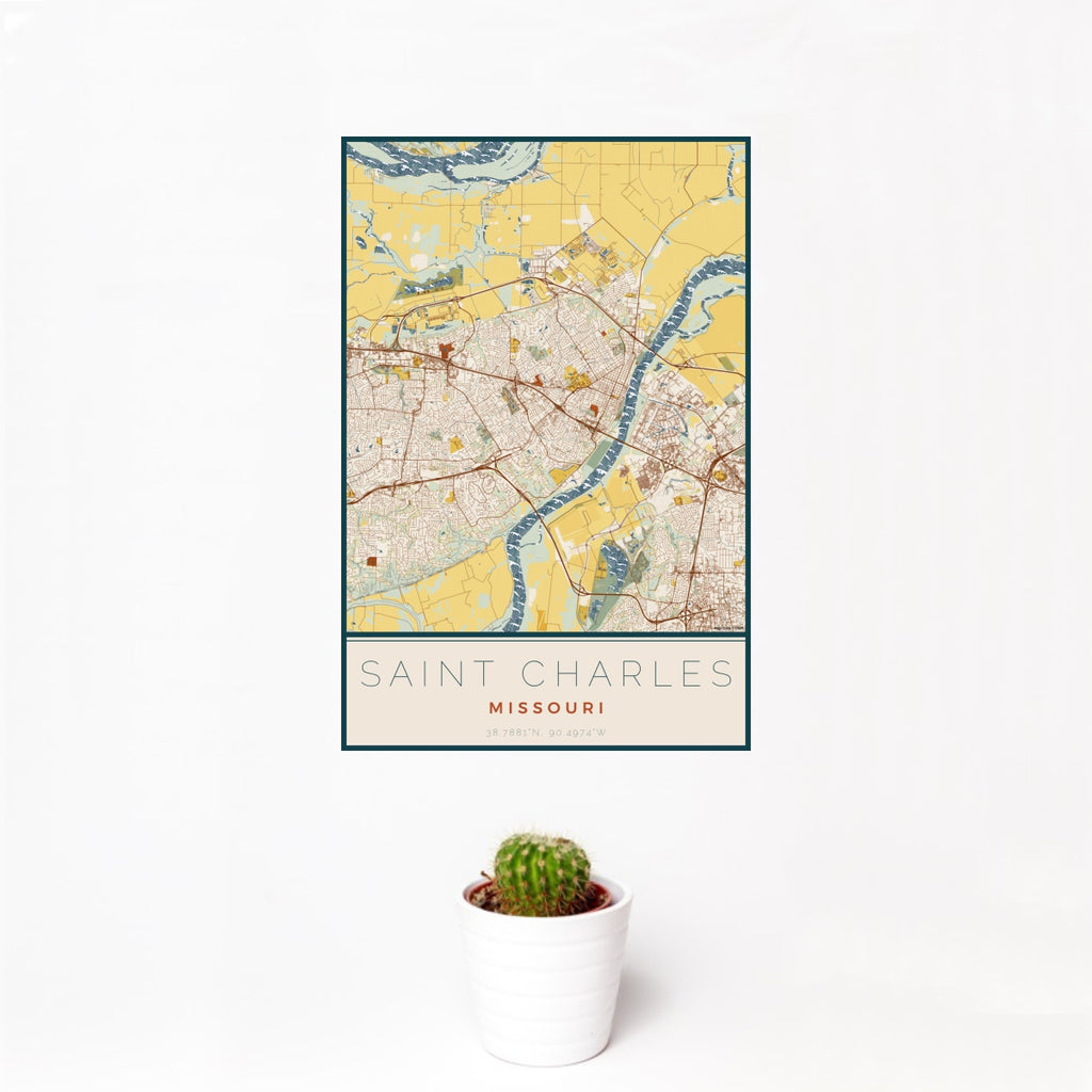 Saint Charles - Missouri Map Print in Woodblock