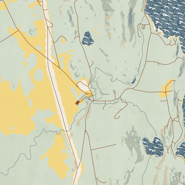 Salisbury Vermont Map Print in Woodblock Style Zoomed In Close Up Showing Details