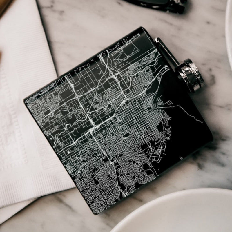 Salt Lake City - Utah Map Hip Flask in Matte Black