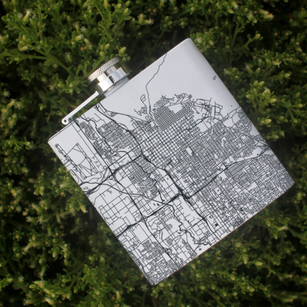 Salt Lake City Utah Custom Engraved City Map Inscription Coordinates on 6oz Stainless Steel Flask in White