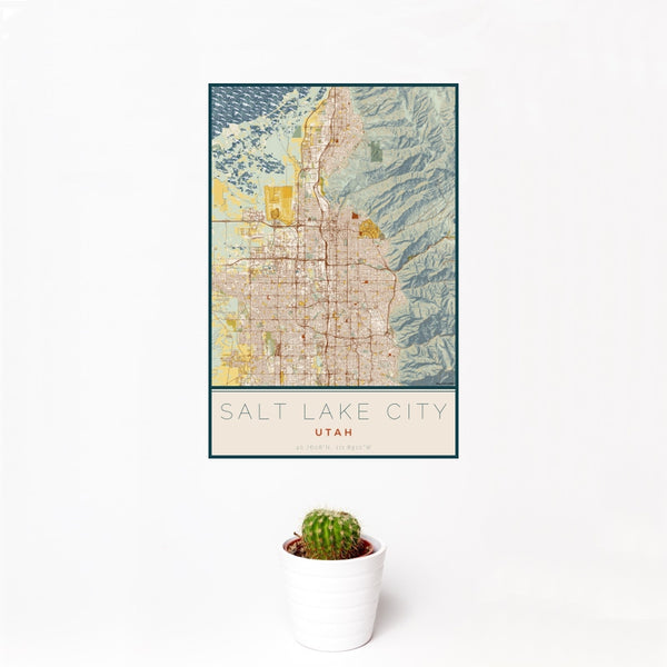 Salt Lake City - Utah Map Print in Woodblock