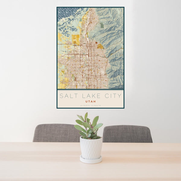 Salt Lake City - Utah Map Print in Woodblock