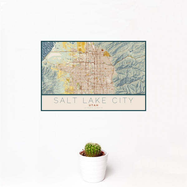 Salt Lake City - Utah Map Print in Woodblock