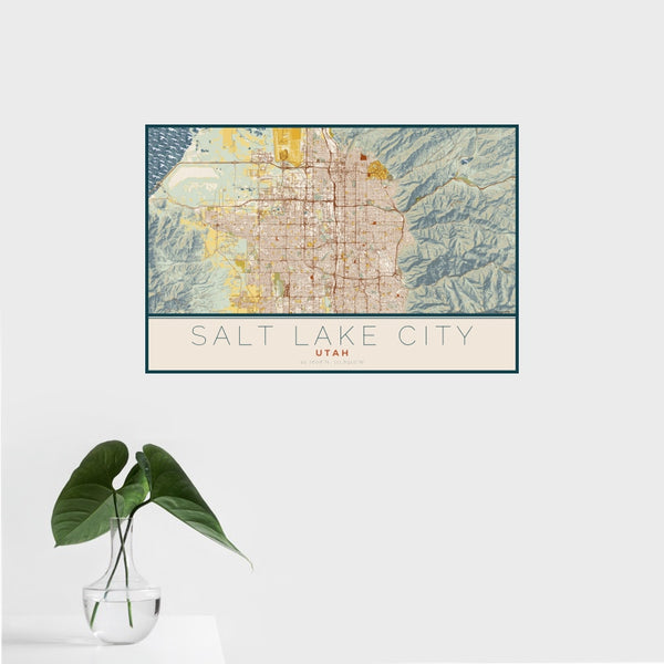 Salt Lake City - Utah Map Print in Woodblock