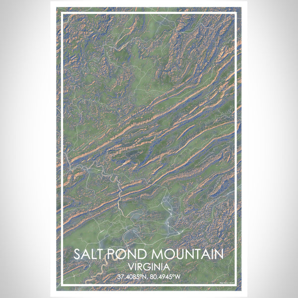 Salt Pond Mountain Virginia Map Print Portrait Orientation in Afternoon Style With Shaded Background