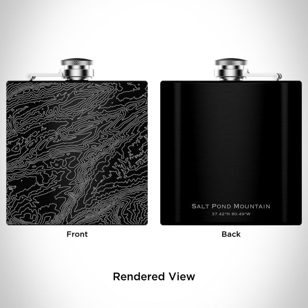 Rendered View of Salt Pond Mountain Virginia Map Engraving on 6oz Stainless Steel Flask in Black