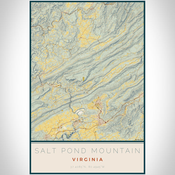 Salt Pond Mountain Virginia Map Print Portrait Orientation in Woodblock Style With Shaded Background