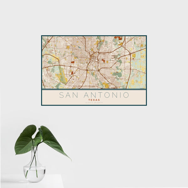 San Antonio - Texas Map Print in Woodblock