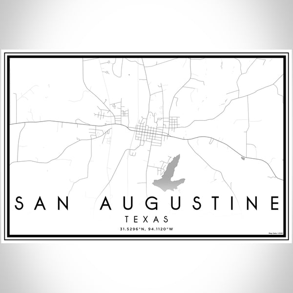 San Augustine Texas Map Print Landscape Orientation in Classic Style With Shaded Background