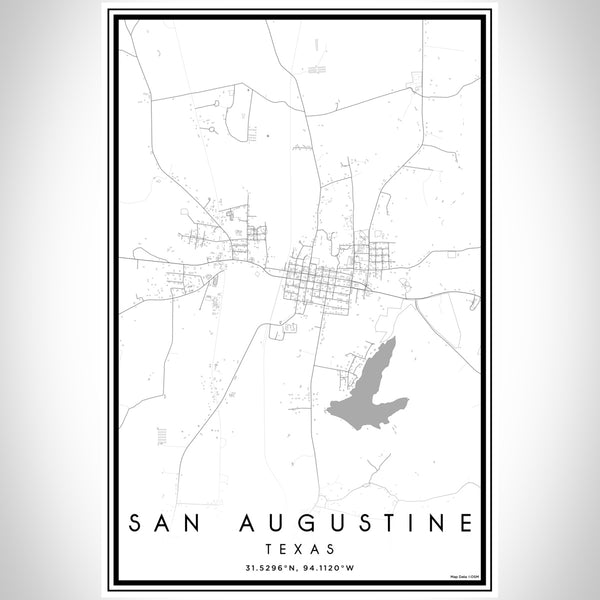 San Augustine Texas Map Print Portrait Orientation in Classic Style With Shaded Background