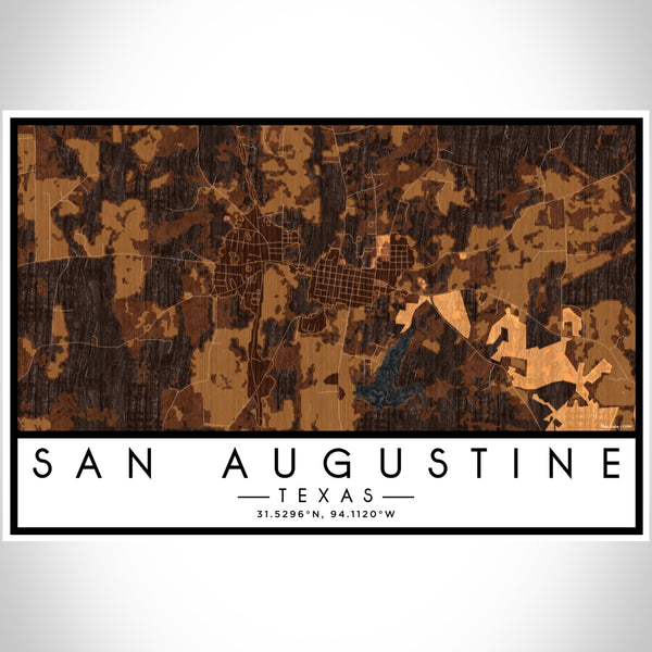 San Augustine Texas Map Print Landscape Orientation in Ember Style With Shaded Background