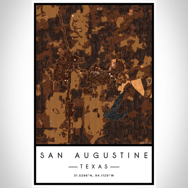 San Augustine Texas Map Print Portrait Orientation in Ember Style With Shaded Background