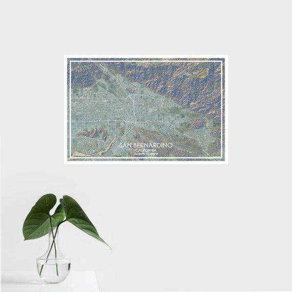 16x24 San Bernardino California Map Print Landscape Orientation in Afternoon Style With Tropical Plant Leaves in Water