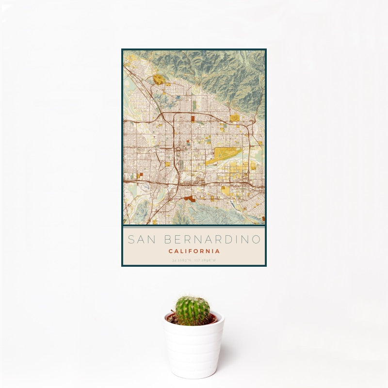 San Bernardino - California Map Print in Woodblock