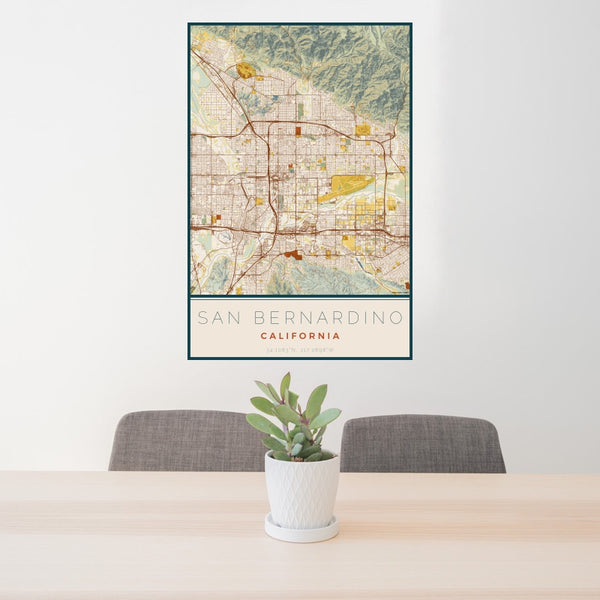 San Bernardino - California Map Print in Woodblock