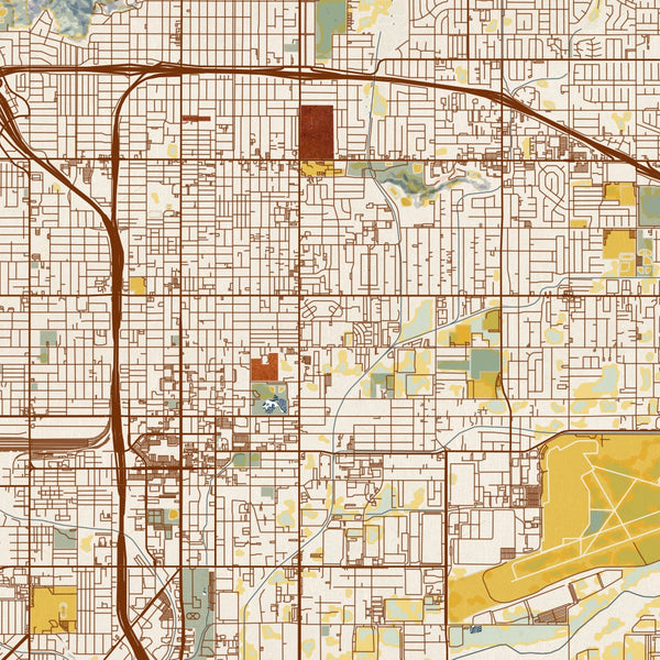 San Bernardino - California Map Print in Woodblock