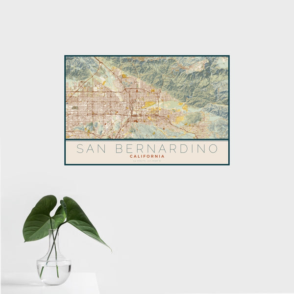 San Bernardino - California Map Print in Woodblock