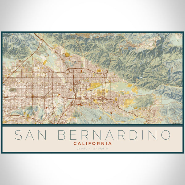 San Bernardino - California Map Print in Woodblock