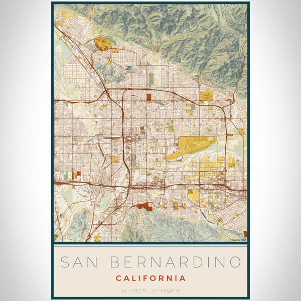 San Bernardino - California Map Print in Woodblock