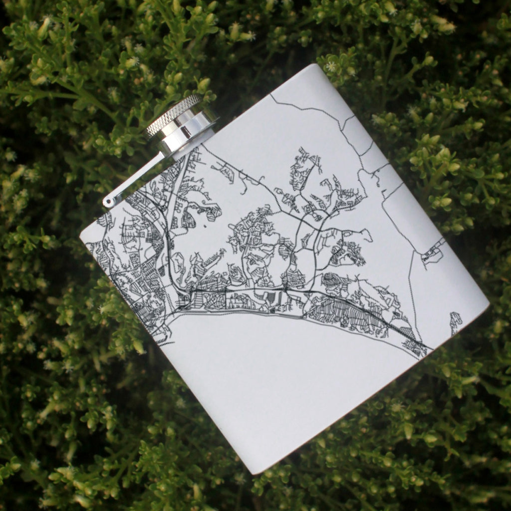 San Clemente California Custom Engraved City Map Inscription Coordinates on 6oz Stainless Steel Flask in White