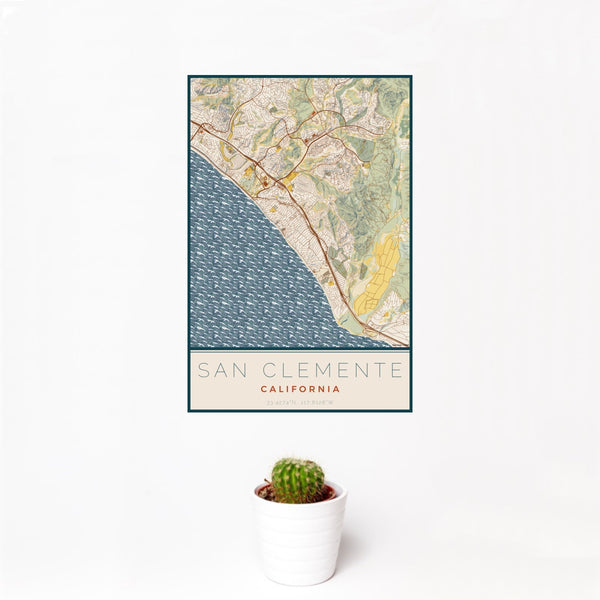 San Clemente - California Map Print in Woodblock