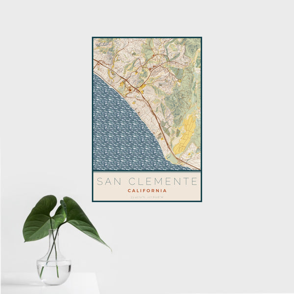 San Clemente - California Map Print in Woodblock