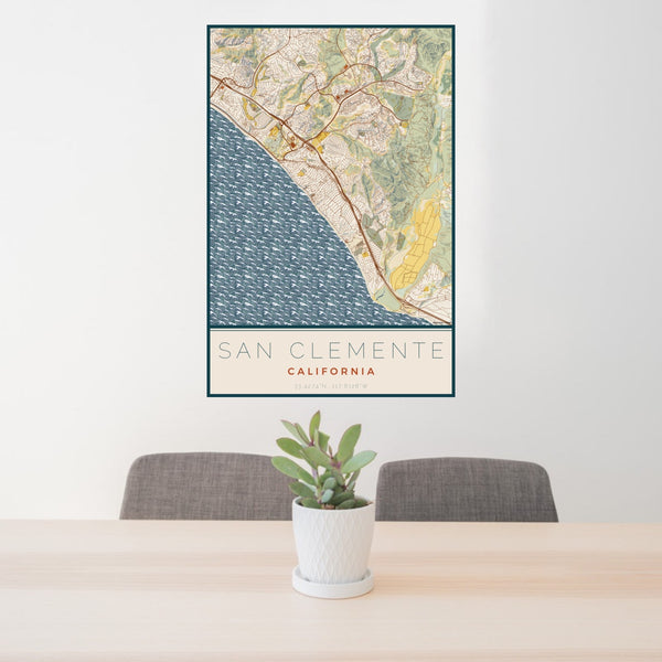 San Clemente - California Map Print in Woodblock