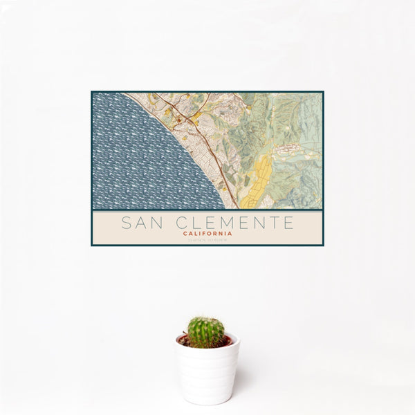 San Clemente - California Map Print in Woodblock